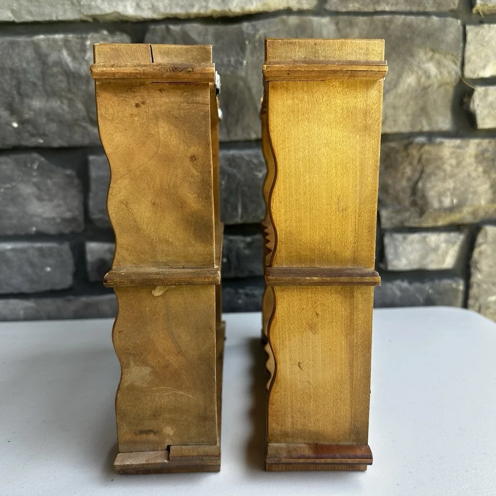 Vintage 1950's Wooden 3 Tier Wall Trinket Shelf Spice Rack Lot Set of 2 Cottage
